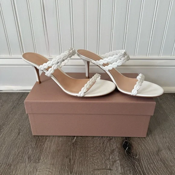 Gianvito Rossi White Leather Strappy Sandals Mules Heels - Picture 6 of 13